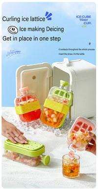 500ml 2in1 Ice Cube Tray with Water Bottle Press Type Portable Ice Maker High Capacity Ice Mold for Home Kitchen Summer Use
