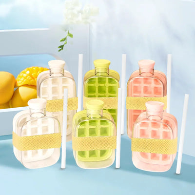 500ml 2in1 Ice Cube Tray with Water Bottle Press Type Portable Ice Maker High Capacity Ice Mold for Home Kitchen Summer Use