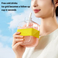 500ml 2in1 Ice Cube Tray with Water Bottle Press Type Portable Ice Maker High Capacity Ice Mold for Home Kitchen Summer Use